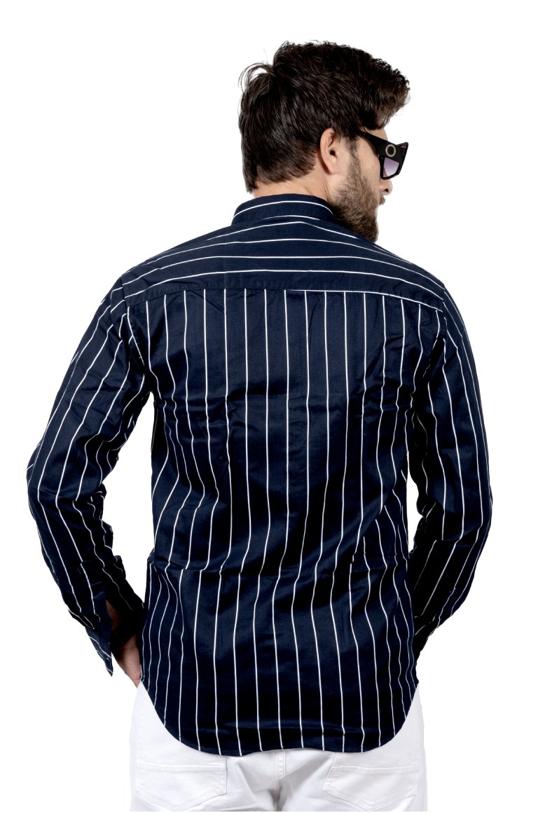 Casual Navy Blue Striped Shirt