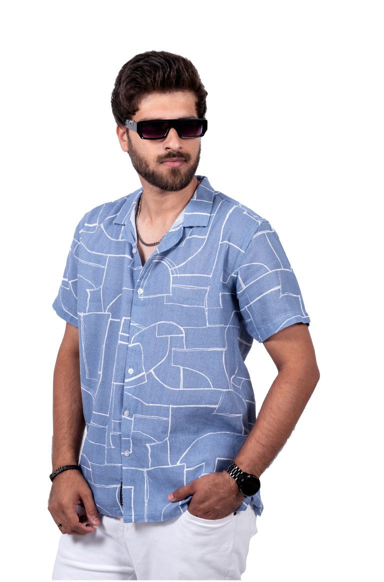 Light Blue Abstract Box Fit Shirt